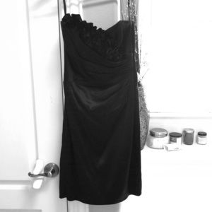 Black satin strapless dress